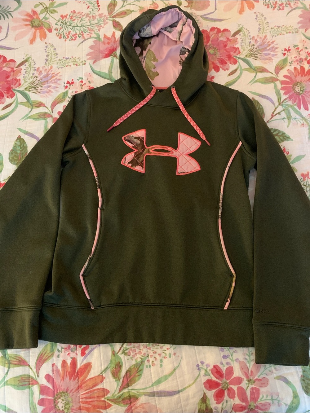 Under Armour Olive Green Pullover Hoodie with Pink Accents